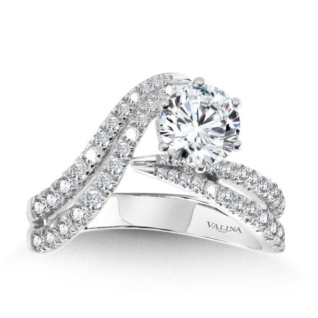 Asymmetrical Six-Prong Bypass & Split Shank Hidden Halo Diamond Engagement Ring - R2291W-SR - Valina Engagement Ring