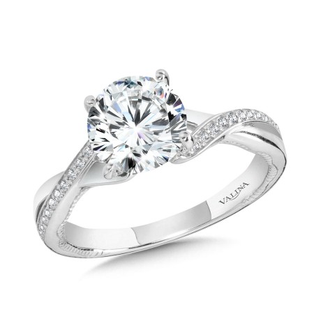 Crisscross & Milgrain-Beaded Hidden Accents Diamond Engagement Ring - R2289W-SR - Valina Engagement Ring
