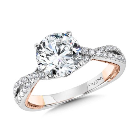 Crisscross Two-Tone & Milgrain-Beaded Hidden Accents Diamond Engagement Ring - R2233WP - Valina Engagement Ring
