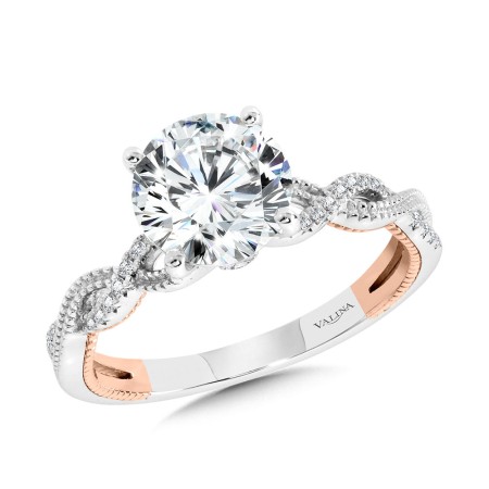 Crisscross Two-Tone & Milgrain-Beaded Hidden Accents Diamond Engagement Ring - R2275WP-SR - Valina Engagement Ring