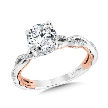 Crisscross Two-Tone & Milgrain-Beaded Hidden Halo Diamond Engagement Ring - R2272WP-SR - Valina Engagement Ring