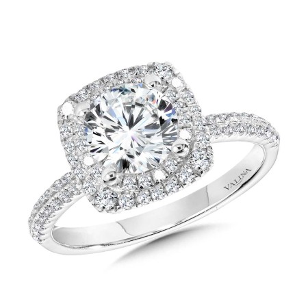Cushion-Shaped Double Halo & Hidden Accents Diamond Engagement Ring - R2396W-SR - Valina Engagement Ring