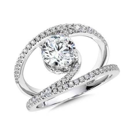 Dramatic Split Shank & Hidden Halo Diamond Engagement Ring - R2274W-SR