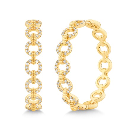 14K Gold & Diamond Link Hoop Earrings