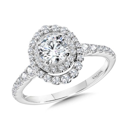 Graduating Double Halo & Tapered Shank Diamond Engagement Ring - R2405W-SR - Valina Engagement Ring