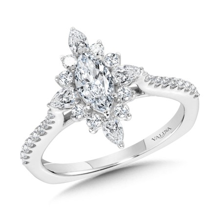 Marquise-Cut & Pear-Accented Sun Burst Diamond Halo Engagement Ring - R2210W - Valina Engagement Ring