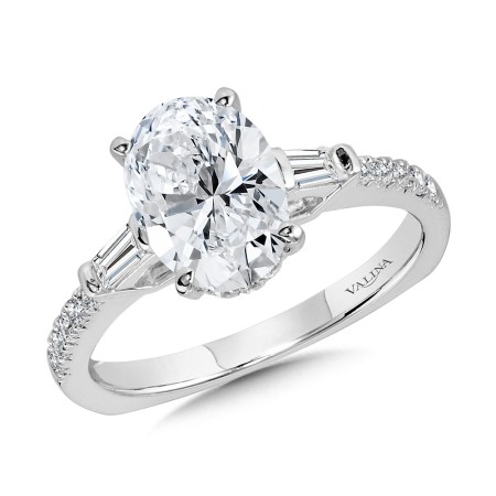 Oval-Cut Baguette Accented & Hidden Halo Diamond Engagement Ring - R2245W - Valina Engagement Ring