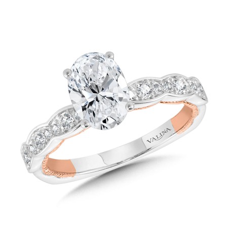 Oval-Cut, Channel-Set, Two-Tone & Milgrain-Beaded Hidden Accents Diamond Engagement Ring - R2231WP - Valina Engagement Ring