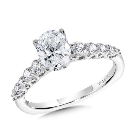 Oval-Cut Graduating Trellis-Set & Hidden Halo Diamond Engagement Ring - R2310W - Valina Engagement Ring