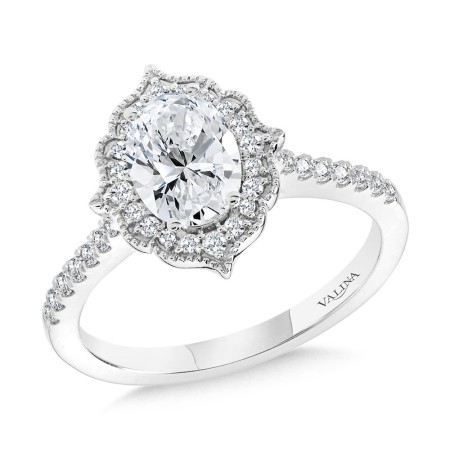 Oval-Cut Straight Hidden Halo Diamond Engagement Ring - R2314W-SR - Valina Engagement Ring
