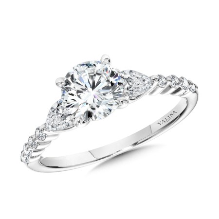 Pear-Accented Three-Stone Shared Prong Diamond Engagement Ring - R2413W-SR - Valina Engagement Ring