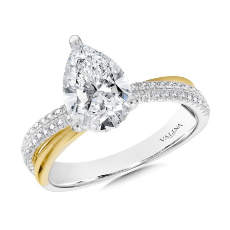 Pear-Cut, Hidden Halo, Two-Tone, Crisscross, Split Shank Diamond Engagement Ring - R2385WY-SR - Valina Engagement Ring
