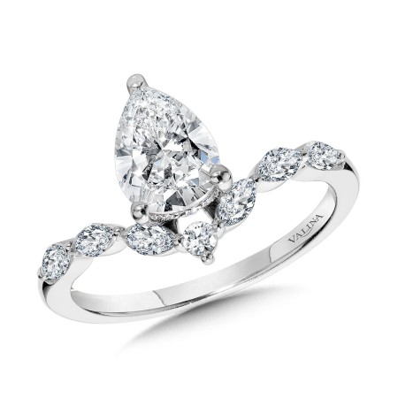 Pear-Cut & Marquise Diamond Accented Hidden Halo Chevron Engagement Ring - R2393W-SR - Valina Engagement Ring