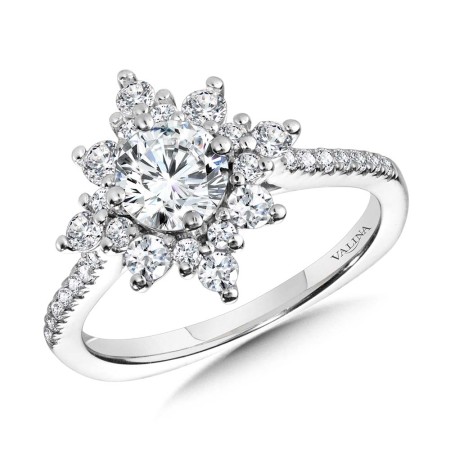 Prong-Tipped Sun Burst Diamond Halo Engagement Ring - R2207W - Valina Engagement Ring