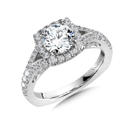 Split Shank Cushion-Shaped Halo Diamond Engagement Ring