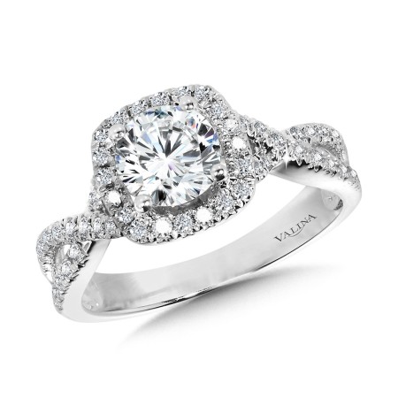 Valina Round - Crisscross Cushion-Shaped Halo Engagement Ring - R1131W-SR
