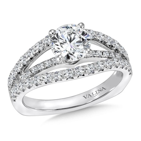 Split shank 14k white gold diamond engagement ring.