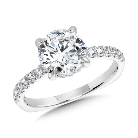 Straight Hidden Halo Diamond Engagement Ring - R2311W - Valina Engagement Ring