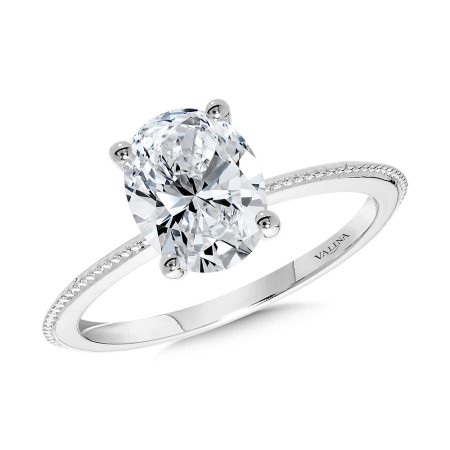 Thin Milgrain-Beaded Solitaire Oval-Cut Diamond Engagement Ring 