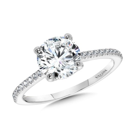 Straight Hidden Halo Diamond Engagement Ring w/ Cathedral Shoulders