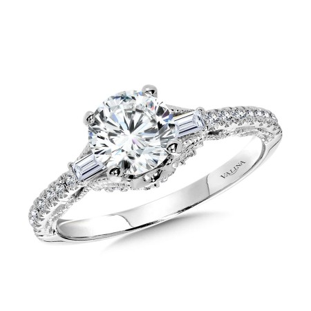 Baguette-Accented & Milgrain-Beaded Vintage Diamond Engagement Ring