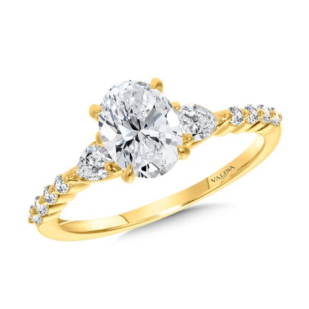 Oval-Cut & Pear-Accented Scalloped Diamond Engagement Ring