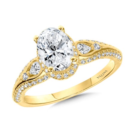 Oval-Cut & Pear-Cut Accented Tapered Engagement Ring w/ Drop Halo