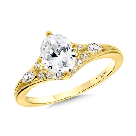 Oval-Cut & Marquise-Cut Accented Tapered Diamond Engagement Ring w/ Compass Prongs