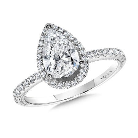 Straight Pear-Cut Diamond Halo Engagement Ring