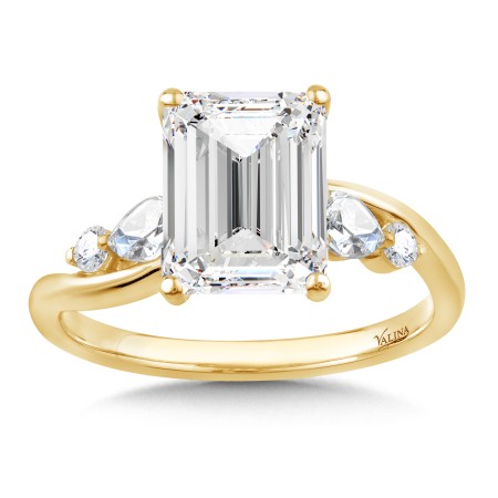 14K Emerald-Cut & Side Stone Diamond Engagement Ring