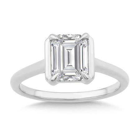 Emerald-Cut Diamond Bracket-Prong Engagement Ring
