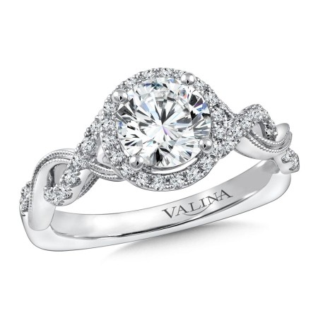Criss Cross Diamond Halo Engagement Ring - R9773W - Valina Engagement Rings