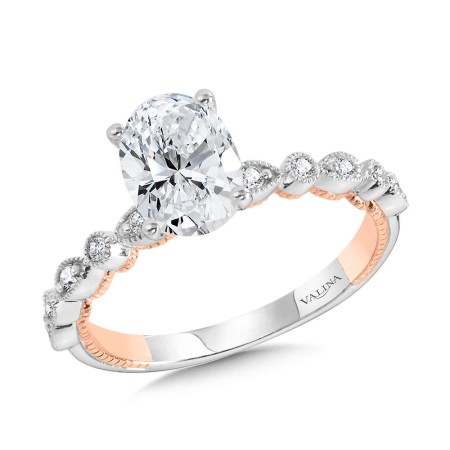 Stackable Oval-Cut Two-Tone & Milgrain-Beaded Hidden Accents Diamond Engagement Ring - R2269WP-SR - Valina Engagement Ring