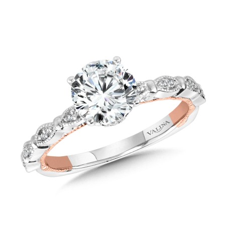 Stackable Two-Tone & Milgrain-Beaded Diamond Collar Engagement Ring - R2229WP - Valina Engagement Ring