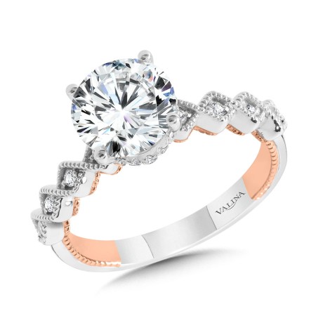 Stackable Two-Tone & Milgrain-Beaded Diamond Collar Engagement Ring - R2264WP-SR - Valina Engagement Ring