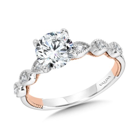 Stackable Two-Tone & Milgrain-Beaded Hidden Accents Diamond Engagement Ring - R2267WP-SR - Valina Engagement Ring