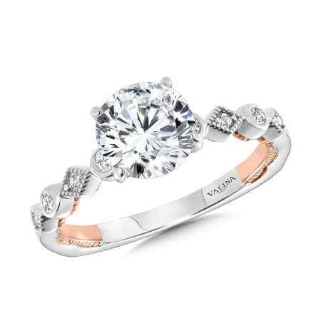 Stackable Two-Tone & Milgrain-Beaded Hidden Halo Diamond Engagement Ring - R2228WP - Valina Engagement Ring