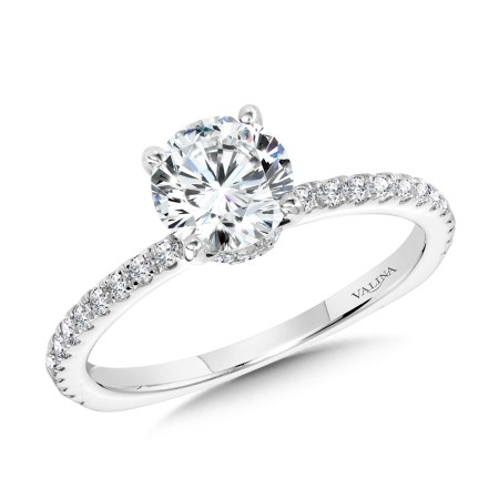 Straight Diamond Collar Engagement Ring - R2317W - Valina Engagement Ring