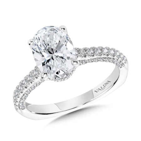 Straight Oval-Cut Hidden Halo Engagement Ring w/ Diamond Arch Undergallery - R2302W - Valina Engagement Ring
