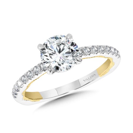 Straight Two-Tone & Milgrain-Beaded Hidden Accents Diamond Engagement Ring - R2221WY - Valina Engagement Ring