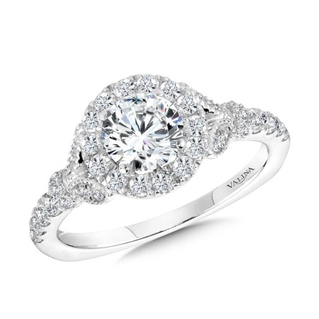 Tapered & Milgrain-Beaded Round Diamond Halo Engagement Ring - R2252W - Valina Engagement Ring