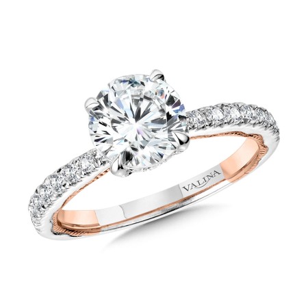Tapered Two-Tone & Milgrain-Beaded Hidden Halo Diamond Engagement Ring - R2268WP-SR - Valina Engagement Ring