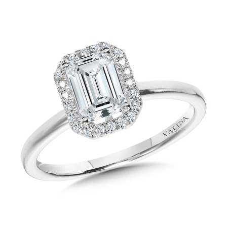 Valina Round - Classic Straight Emerald-Shaped Halo Engagement Ring - R1143W-SR