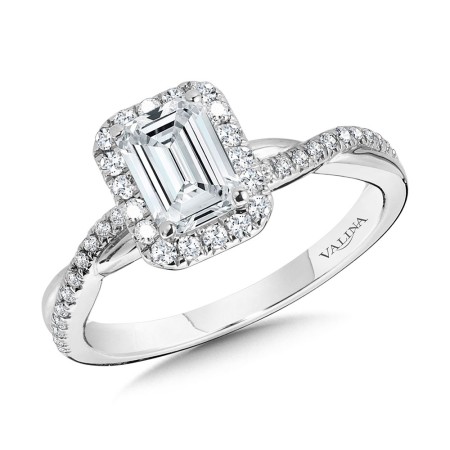 Valina Round - Crisscross Emerald-Shaped Halo Engagement Ring - R1133W-SR
