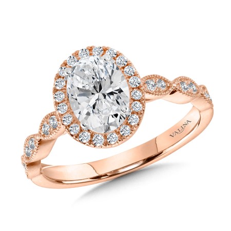 Valina Round - Scalloped & Milgrain-Beaded Oval Halo Engagement Ring - R1128P-SR