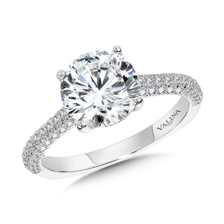 Straight Pave-Set Hidden Halo Diamond Engagement Ring - R2214W
