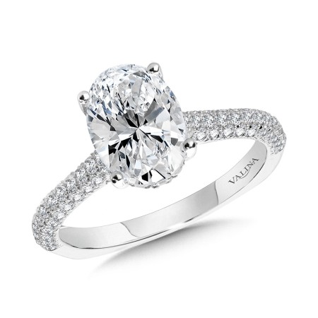 Straight Pave-Set Hidden Halo Diamond Engagement Ring - R2217W