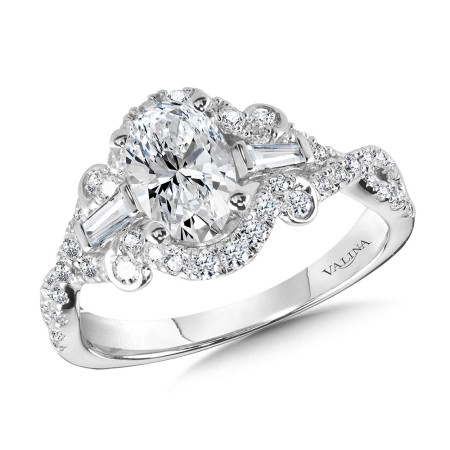 Valina Tapered Oval and Baguette 3 Stone Diamond Engagement Ring - R1093W