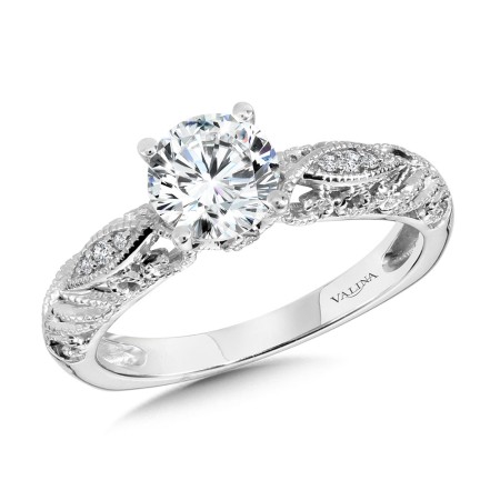 Valina - Vintage Milgrain & Filigree Accented Diamond Engagement Ring - R1163W
