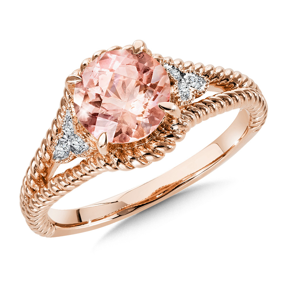 Details about   Morganite Ring with Black and White Diamonds 1/2 Carat Rose Plated Silver ctw 